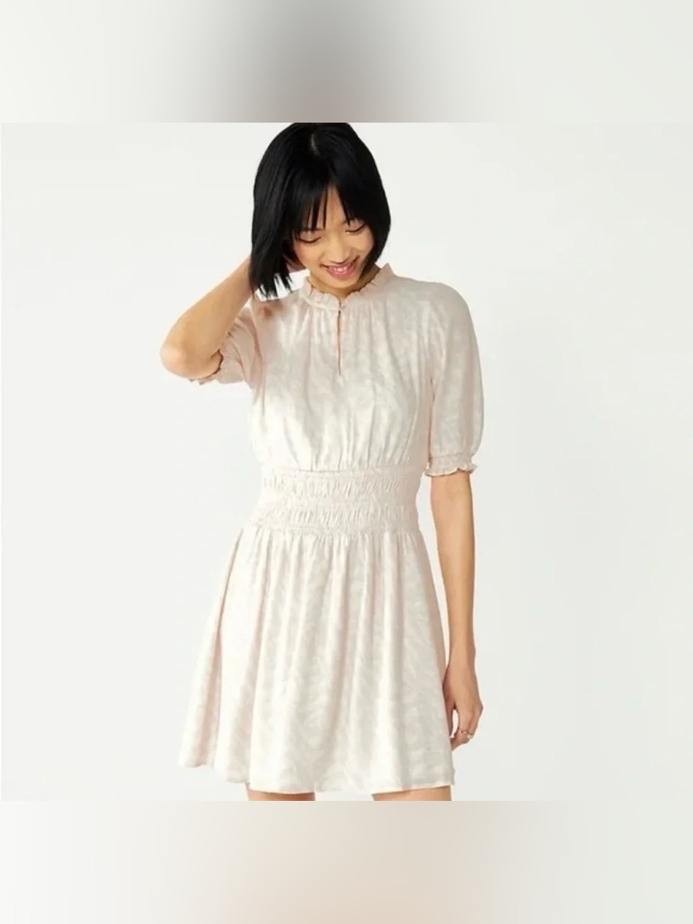 Nine West Smocked Waist Key Hole Midi Dress | Pale Dusty Pink | Size Small